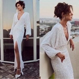 NWT Retrofete Camille Sequin Embellished Long Sleeve - wedding - bride - Size M